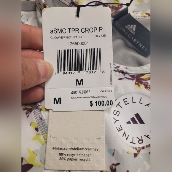 ADIDAS BY STELLA MCCARTNEY FUTURE PLAYGROUND LONG SLEEVE CROP TOP FLORAL SIZE M - Picture 14 of 16